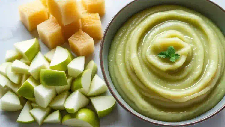 papilla de melón y manzana